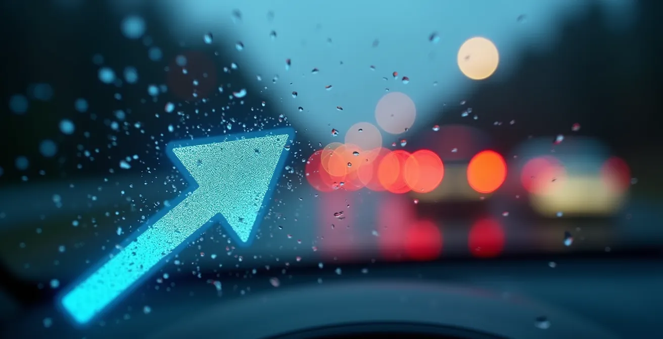 Minimalist augmented reality head-up display showing essential navigation arrow