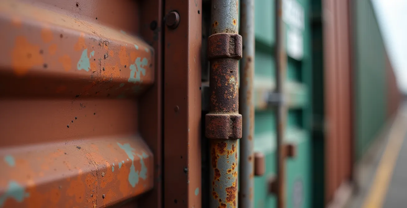Aerial view of busy container port with organized shipping operations