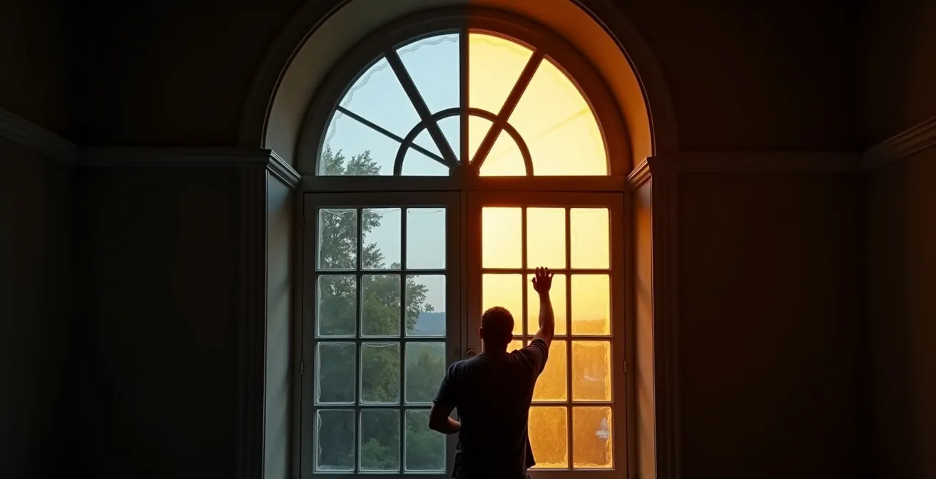 Historic window with invisible modern insulation being installed