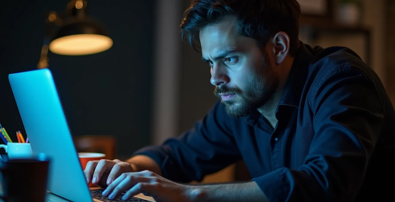 Close-up portrait of an entrepreneur showing emotional exhaustion and determination simultaneously