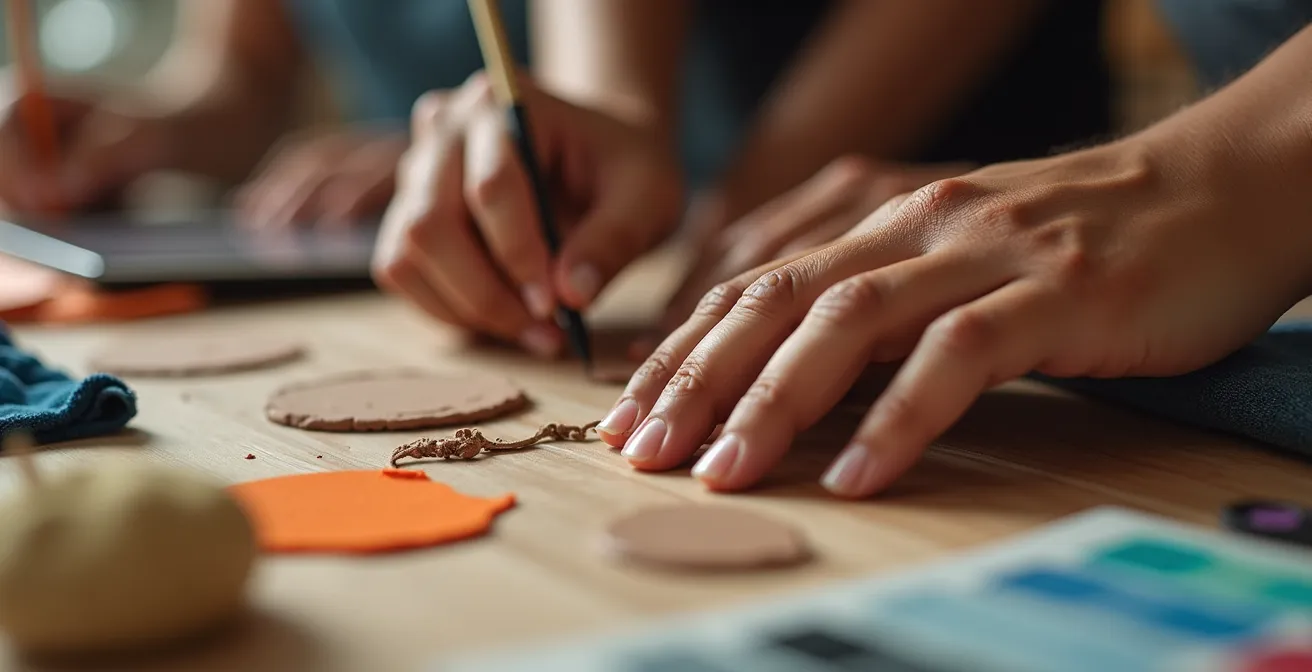 Young adults collaborating in a museum maker space creating digital content