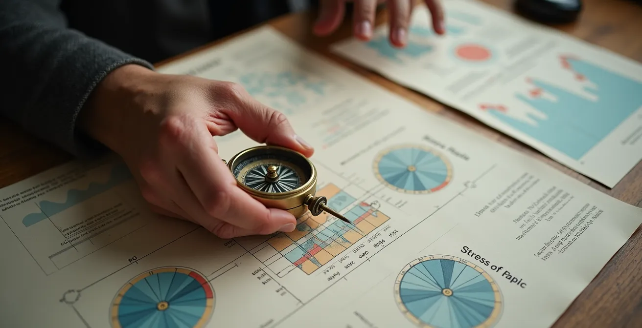Vintage compass on financial charts showing portfolio navigation through economic cycles