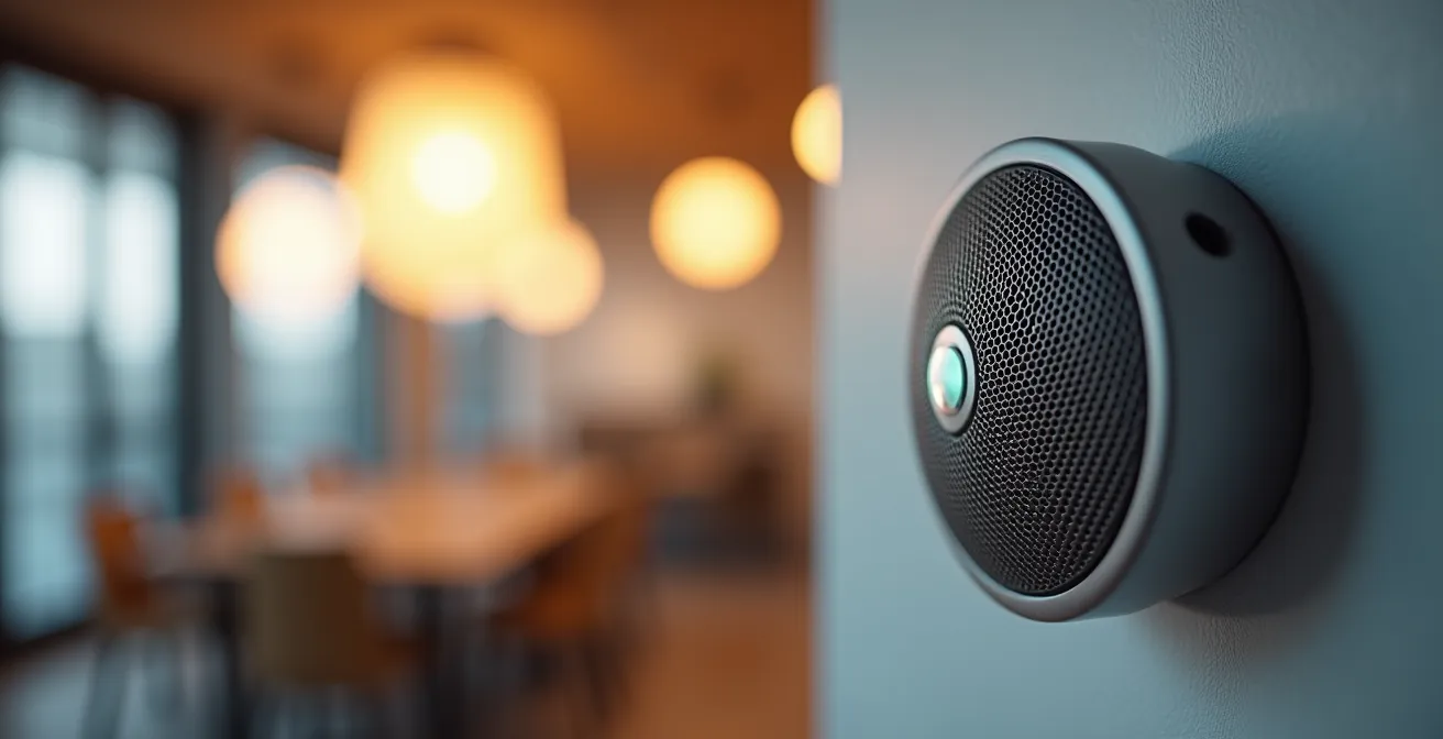 Room overhead view showing optimal sensor placement for automated lighting