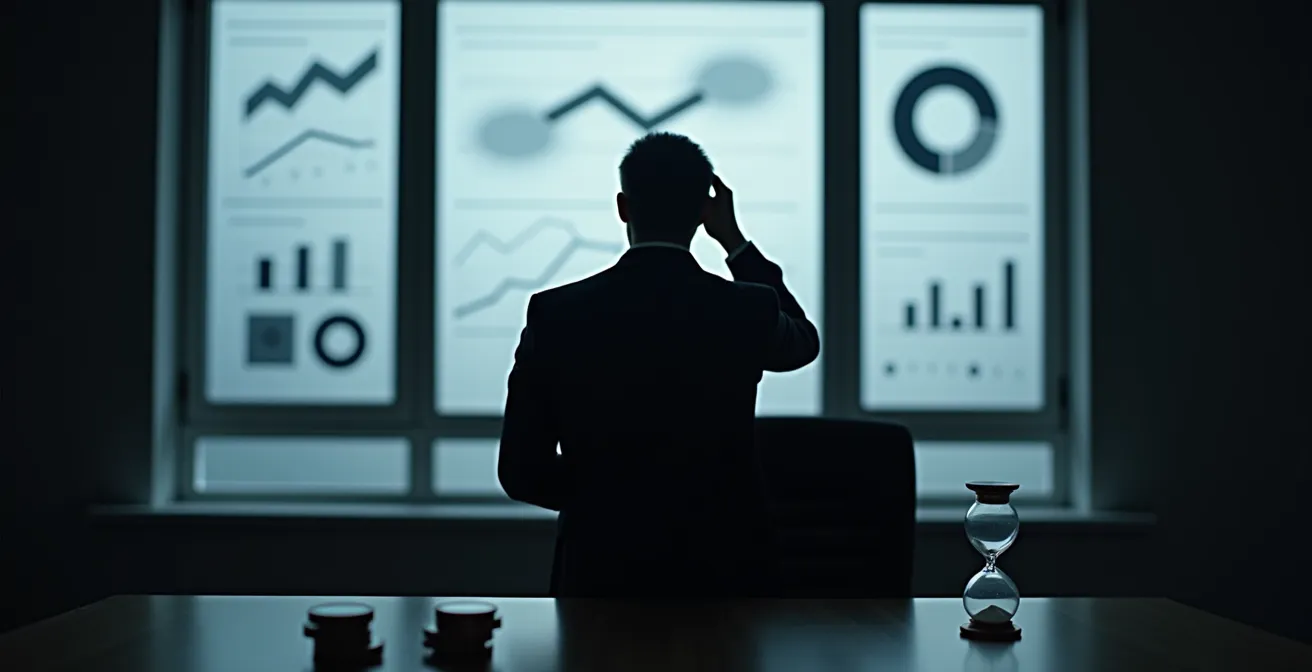 Startup executive analyzing hiring costs and team metrics on abstract visualizations